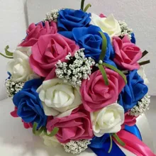 Искусственный синий фиолетовый розовый свадебный букет Свадебный букет невесты