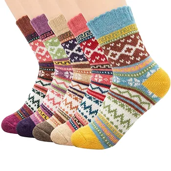 

Retail New Arrival Women High Quality Vintage Winter Soft Wool Warm Comfort Cozy Crew Socks 5 Pack Wholesale Gift Dropshipping