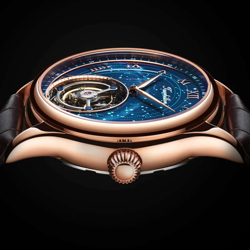 Aesop Real Tourbillon Mechanical Movement Watches Mens Luxury Skeleton Sapphire Watch For Men Rotating Relogio Masculino
