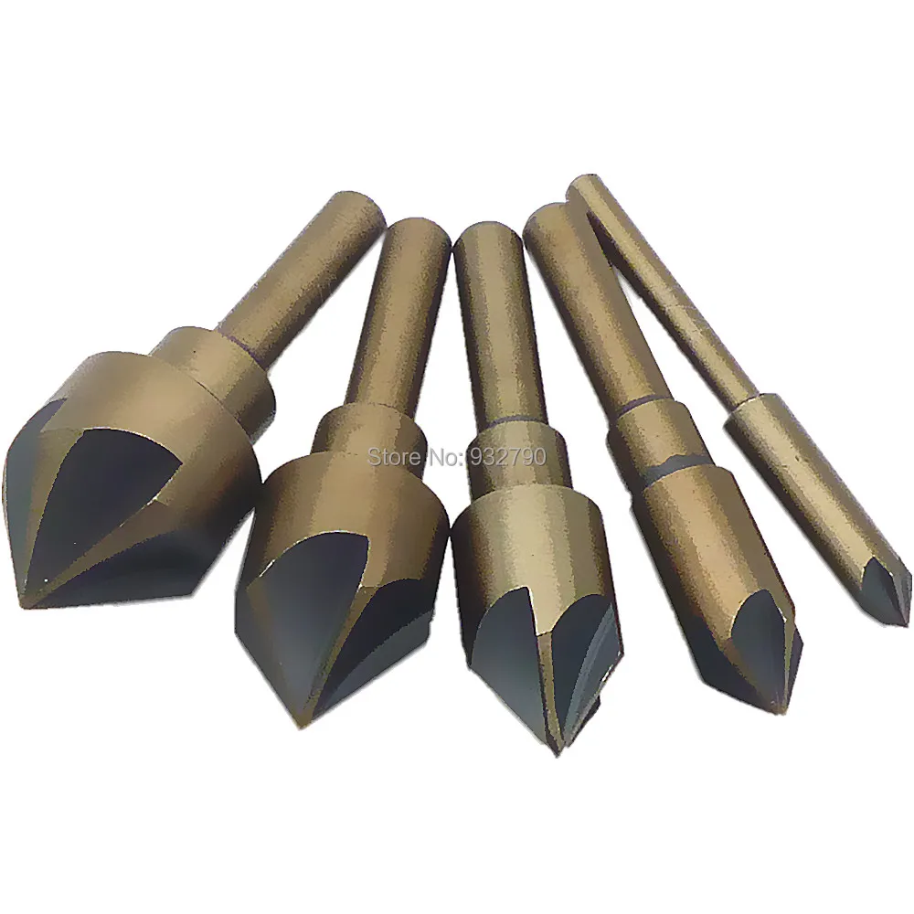 5pcs Industrial Countersink Drill Bit Tri Flat Shank Quick Change 1/4