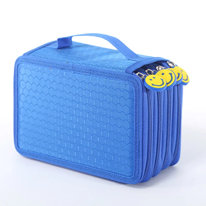 

72 Holders 4 Layers Large Capacity Pencil Case Box Cute Smile Face Handle Pen Bag Oxford Cloth Stationery Artist Supplies