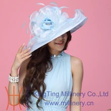 Mujeres libres del envío sombrero del Organza del verano del Organza de encaje de flores de Organza de la boda del sombrero del verano se visten Flower Wave Brim