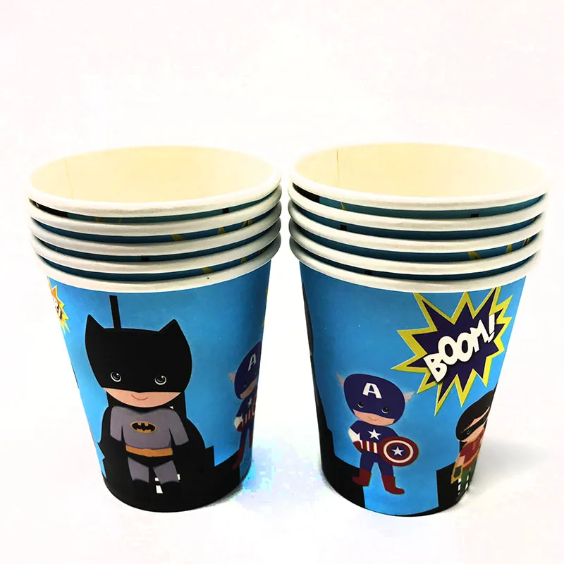60 шт./упак. мультфильм Мстители тема одноразовые тарелки чашки straws Бэтмен тема тарелки чашки straws Мстители одноразовые вечерние комплект