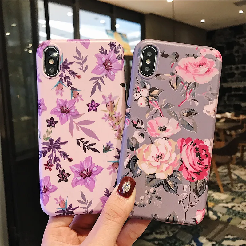 

2019 New Retro Flower Fundas for Iphone 8 Case Matte Soft TPU Coque for Iphone X Xr 6 6S Plus 7 8 Plus Xr X Xs Max Case Cover