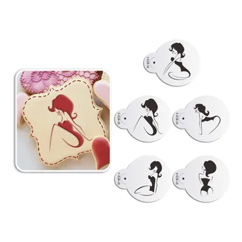 

5Pcs/Set Sexy Girl Coffee Stencil Cookie Stencil for Baking Mold Plastic Stencil for Cupcake Decorating Stencil, Bakeware ST-873