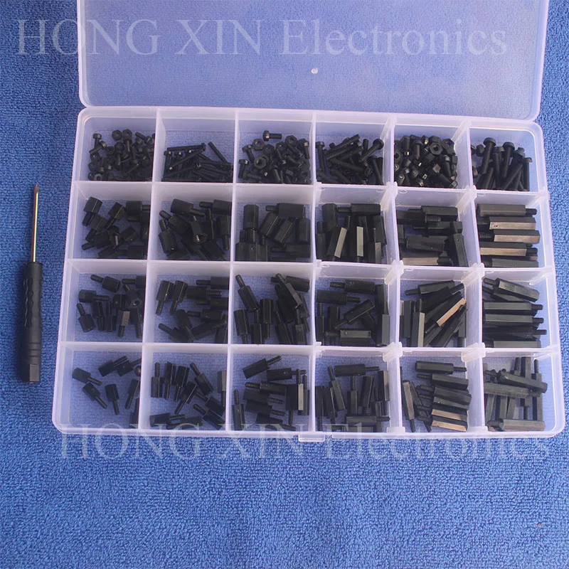 360Pcs M2/M2.5/M3 Black Male-Female Hex Nylon Column Spacers Threaded Screws nuts Bolt Assortment kit set Standoff Box Plastic 360Pcs M2/M2.5/M3 Black Male-Female Hex Nylon Column Spacers Threaded Screws nuts Bolt Assortment kit set Standoff Box Plastic