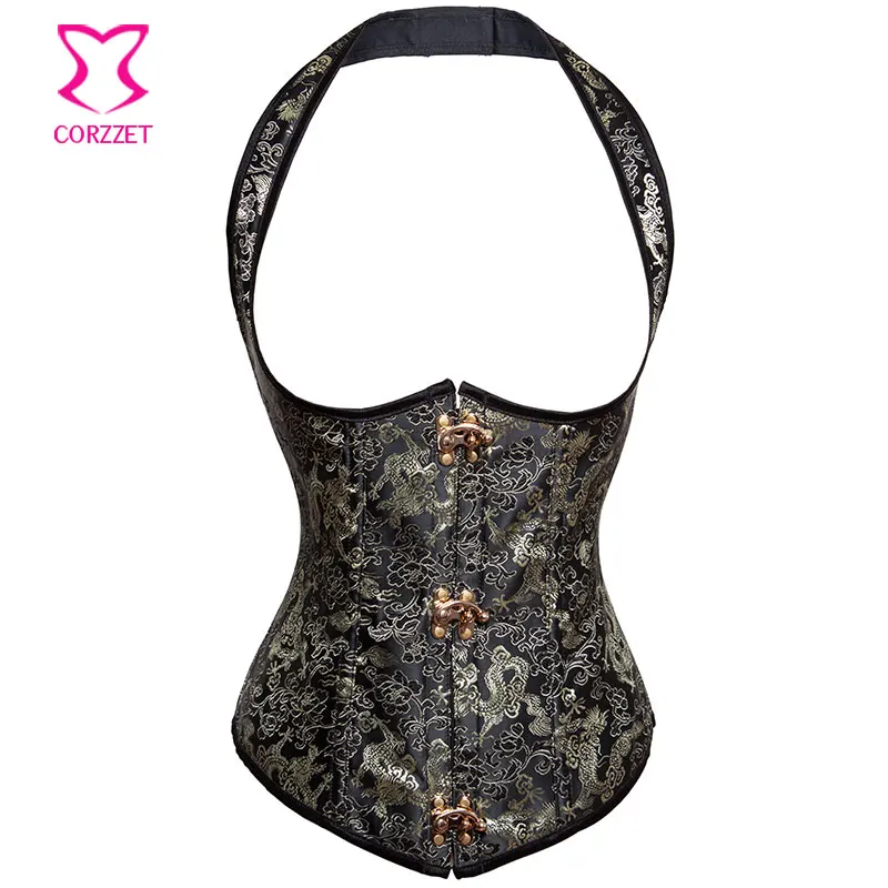 Burlesque Восточный Дракон жаккардовый стальной корсет для талии с косточками под