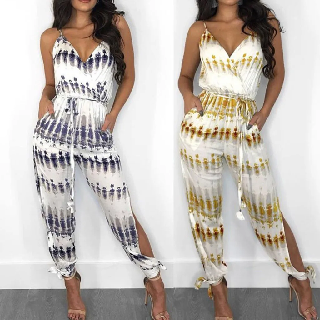 

Summer jumpsuits Women's Sexy Geometric Irregular Sling Bandage Waist suit ladies elegant W0719