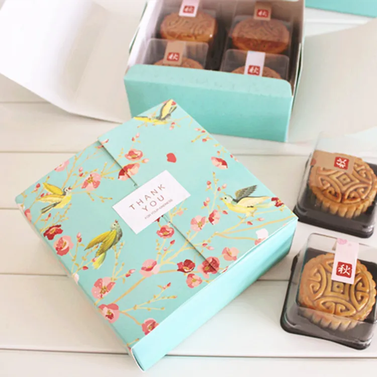 

Square Autumn festival flowers 50 grams 4 pieces of mooncake packaging box Egg-Yolk Puff cookie box pastry cake baking box
