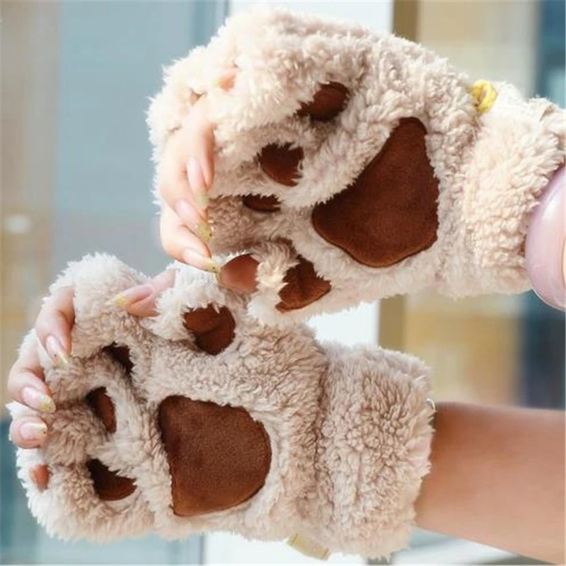 

Cosplay Anime Color Drama Plush Halloween Party Game Female Cute Panda Kitten Paw Half Gloves Multiple Colors