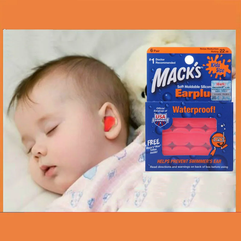 Tapones para los oídos de silicona para bebé, a prueba de agua, color naranja, nadar dormir|Protectores de oído| -