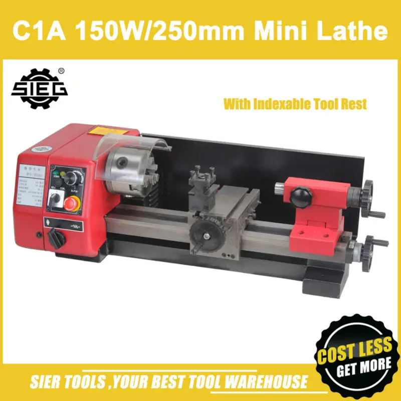 

C1A Mini Lathe with Indexable Tool Rest/SIEG 150W Micro Wood & Metal Lathe/250mm working length