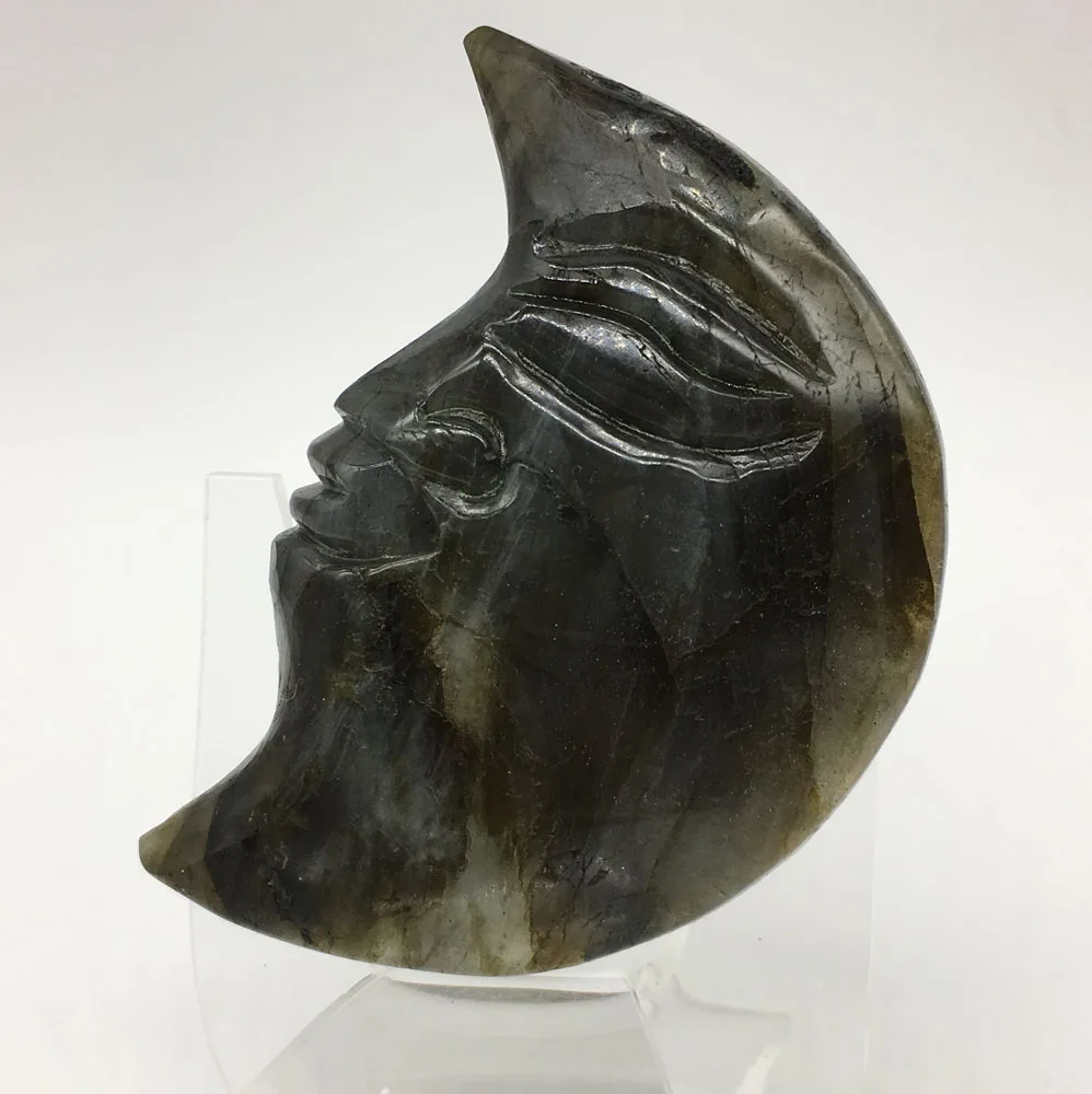

90G Natural LABRADORITEquartz crystal Crescent Half Moon Face Carved stone Reiki GIFT