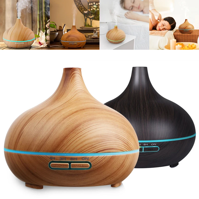 300ml Air Humidifier Essential Oil Diffuser Aroma Lamp Aromatherapy Electric Aroma Diffuser Mist Maker for Home-Wood