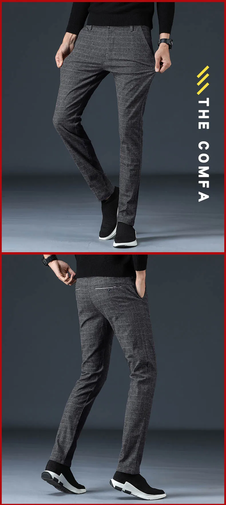 Осенние новые мужские клетчатые брюки Полная длина для бизнес на каждый день Slim Fit прямые черные классические винтажные клетчатые брюки
