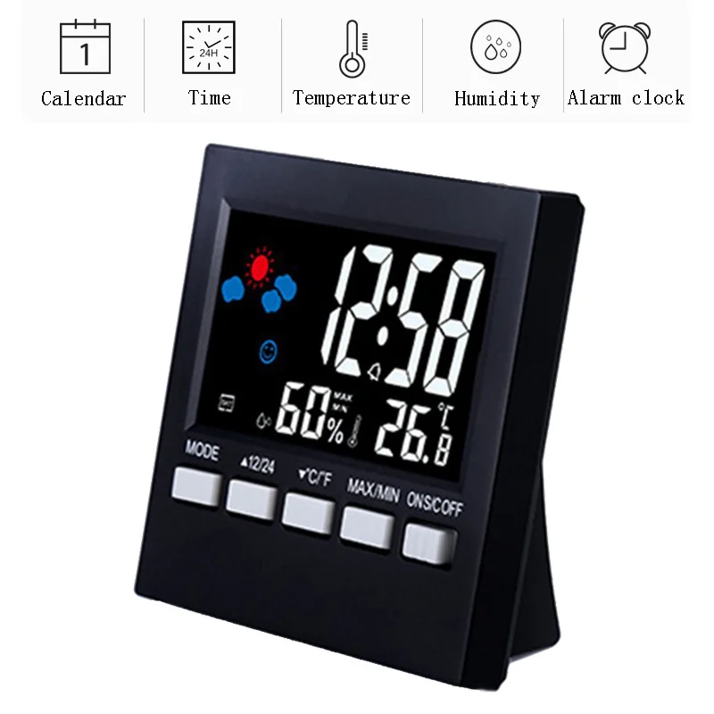 

Digital Alarm Clock Indoor /Outdoor Hygrometer Temperature Meter Student LCD Alarm Clock Backlight Desktop LED Digital Clock