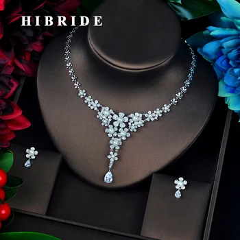 

HIBRIDE New Arrival Charm Bridal Jewelry Set Long Earring Necklace Pendant Fashion Women Jewelry Brinco Gifts N-677