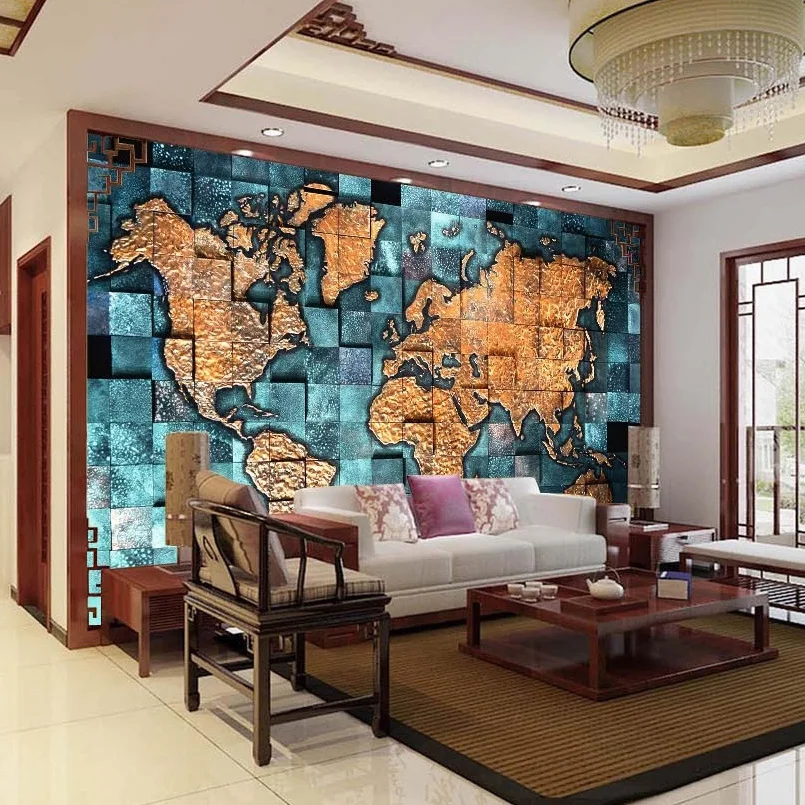 Mural 3D de pared Mapa Mundial a cuadros en relieve Ciudades y pueblos MURALES 3D DE PARED Top Ventas