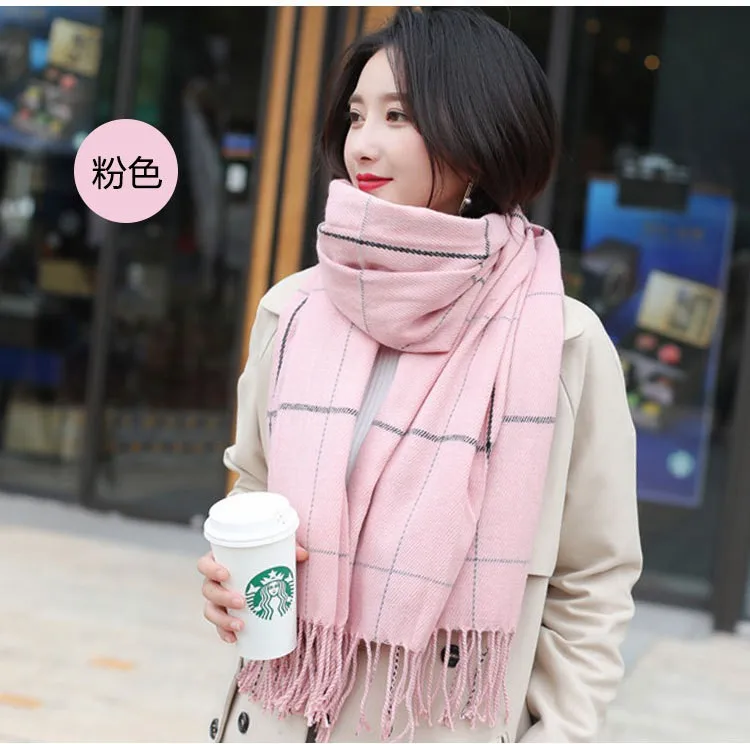 Женские шарфы, простые элегантные ретро клетчатые трендовые универсальные шарфы, утолщенная Милая шаль, корейский стиль, женские теплые длинные шарфы