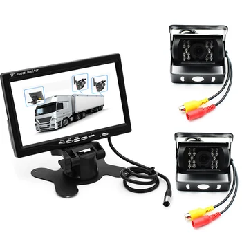 

GreenYi IP68 Car Truck Vehicle Backup 18 IR LED Front Rear Camera-2PCS + 7" TFT LCD Color Rear View Monitor with 2 Video Input