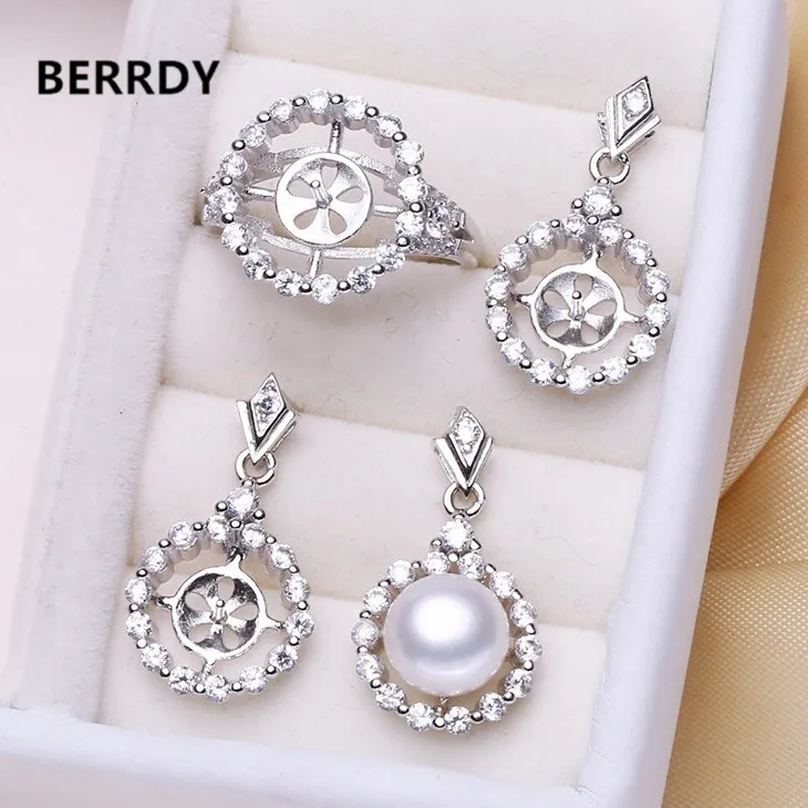 925 STERLING SILVER Pearl Jewelry Set Settings Earrings Ring Pendant