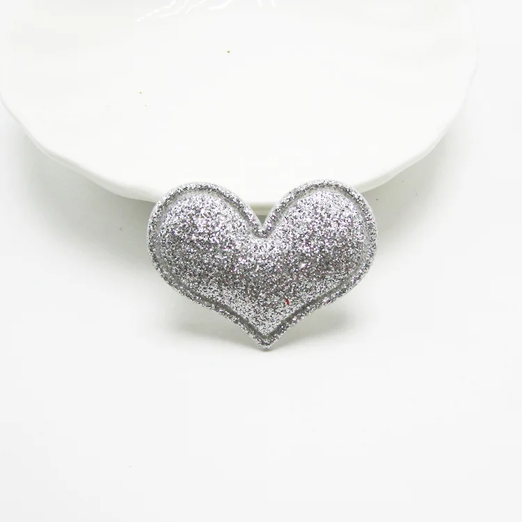 3,8x3,2 см, 12 шт./лот, разноцветные блестящие патчи в форме сердца, мягкие фетровые Аппликации, декоративные украшения для волос - Цвет: silver