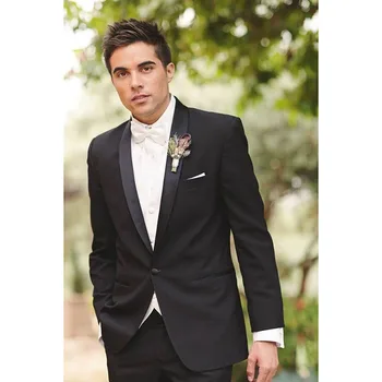

2018 black Groom Wedding Suits for Men One Button Shawl Lapel 3 pieces man terno masculino Tuxedo formal mens suit Jackets+Pants
