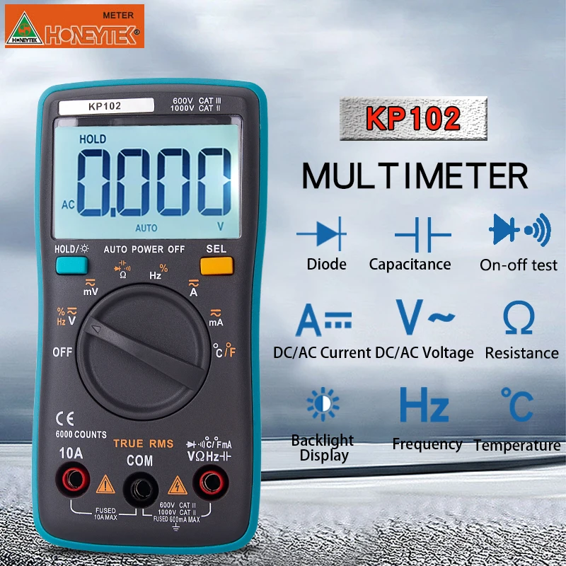 

Portable Digital Multimeter Backlight AC/DC Ammeter Voltmeter Ohm Tester Meter Handheld LCD Auto Range For Volt Amp Ohm