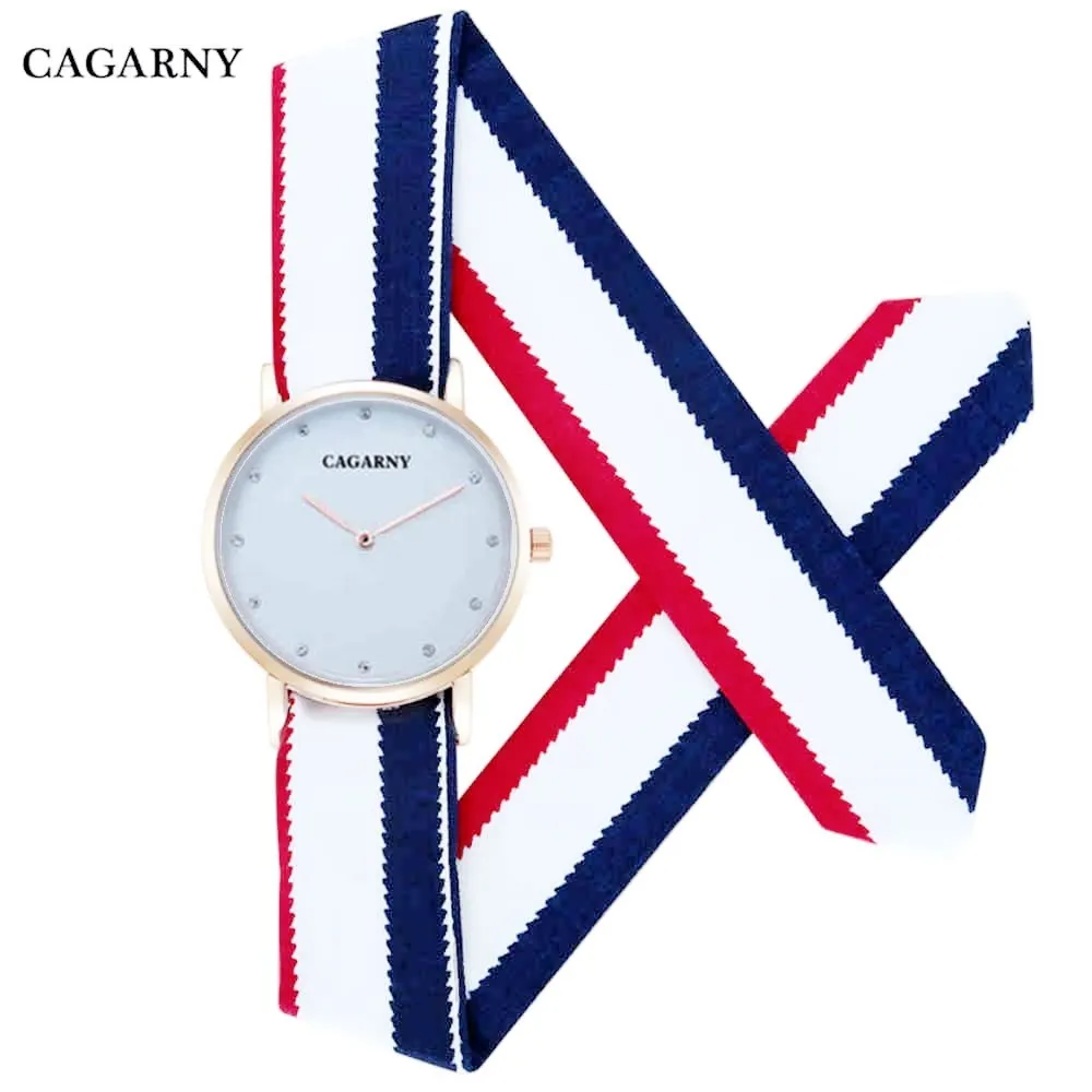 

CAGARNY Women Watches Fabric Bracelet Strap Quartz Watch Rhinestone Ultra Thin Gold Clock Fashion Female Sport Wristwatch Girls