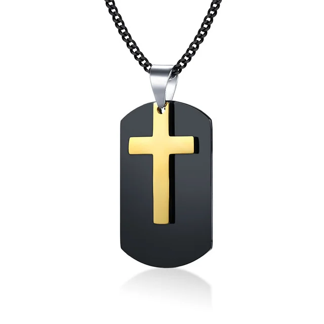 Cross Engraved Dog Tag Pendant Necklace 