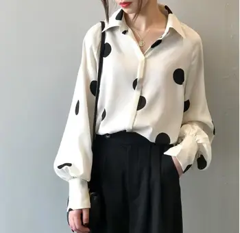 

French retro wave chiffon blouse women 2019 spring new long-sleeved loose blouse