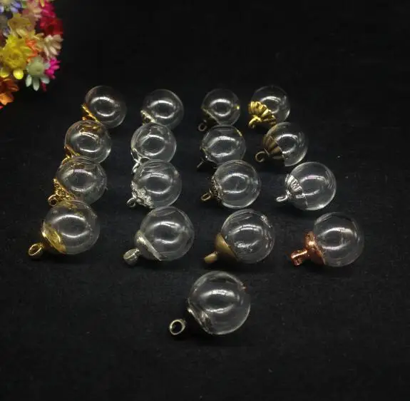 

50pcs 12mm cute globe locket hollow bubble dome cover wishing bottle jars display round ball orbs charm vial pendant necklace