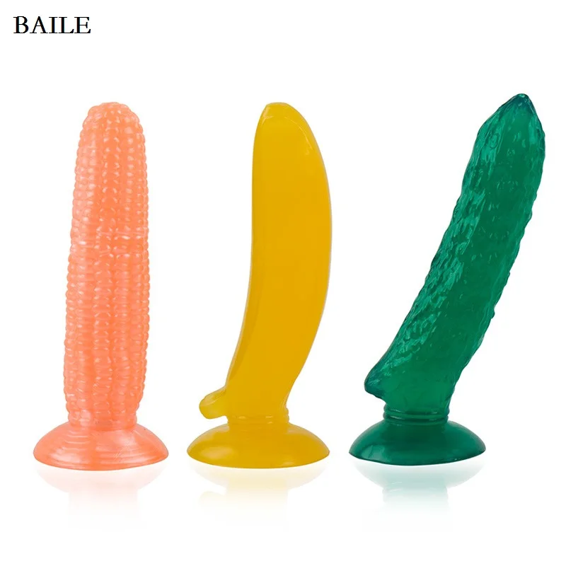 BAILE Silicone Sex Toys For Women Vagina Masturbation Banana Corn Cucumber Soft font b Dildo b