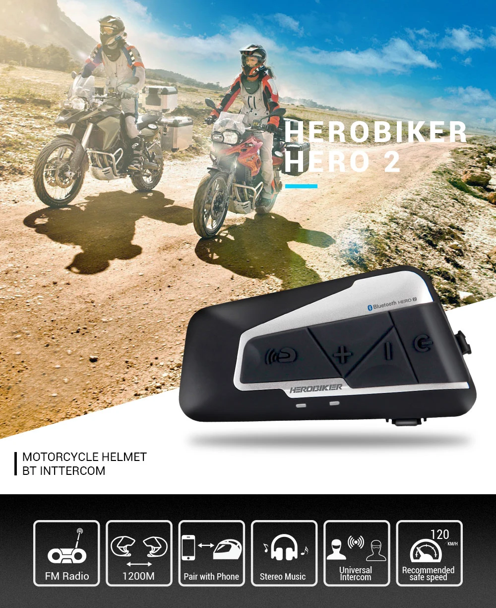 HEROBIKER 1200 м Bluetooth домофон мотоциклетный шлем Переговорная гарнитура водонепроницаемый беспроводной Bluetooth Мото гарнитура переговорные