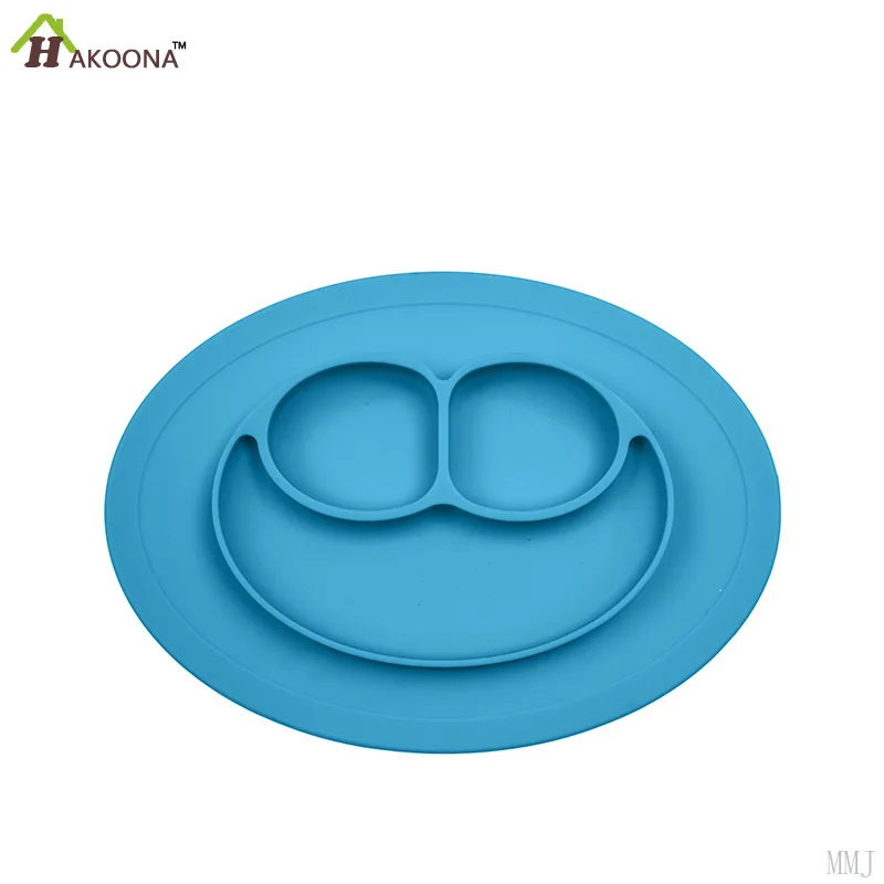 Image HAKOONA Silicone Placemat Food Plate Table Mat for Baby Toddler Kids Dinning Table Smiling Face Integrated Sub Grid Infant Pads