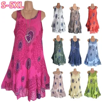 

Cascading Ruffle Double Layer Dress A Line Sukienka Plus Size Xl 5xl Women Retro Vintage Print Dress Robe Femme 2019 New Fashion