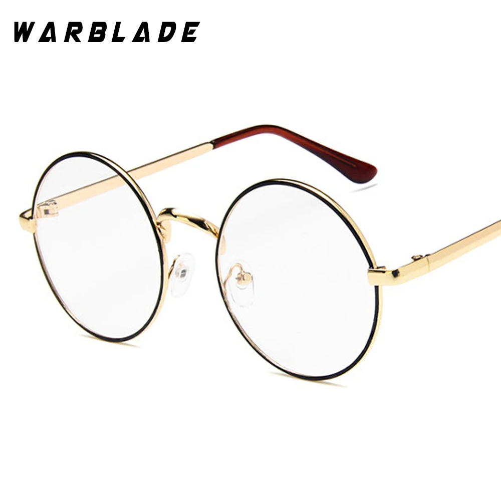 Warblade круглые очки nerd, прозрачные линзы, унисекс, Золотая круглая металлическая оправа, очки, оптическая оправа для мужчин и женщин, оправа для очков, поддельные очки - Цвет оправы: gold black