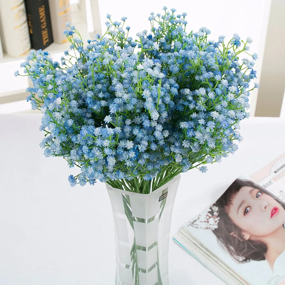 9pcs/lot Fake plastic Baby Breath flower Blue Gypsophila Artificial