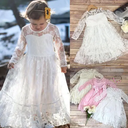 

Lace Toddler Kids Girls Dress Baby Girl Fashion O-Neck Long Sleeve Princess Dress Formal Gown Dress Baby Clothing