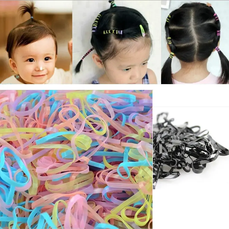 

400-500 Pcs/bag New Portable Rubber Hairband Rope Ponytail Holder Elastic Hair Band Ties Braids Plaits Hair Accessories For Kids