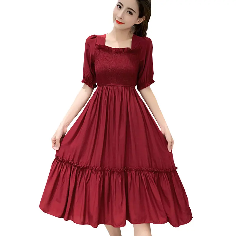 

Summer Solid Color Maxi Party Dress Women 2019 New Fashion Elegant Retro Vestidos Ladies Dresses Vintage Plus Size Female HJ311