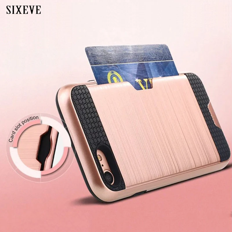 

SIXEVE Luxury Shockproof Armor Hard Phone Case For iPhone 6 S 6S 7 8 Plus X 5 5S SE 6Plus 7Plus 8Plus Wallet Card Holder Cover