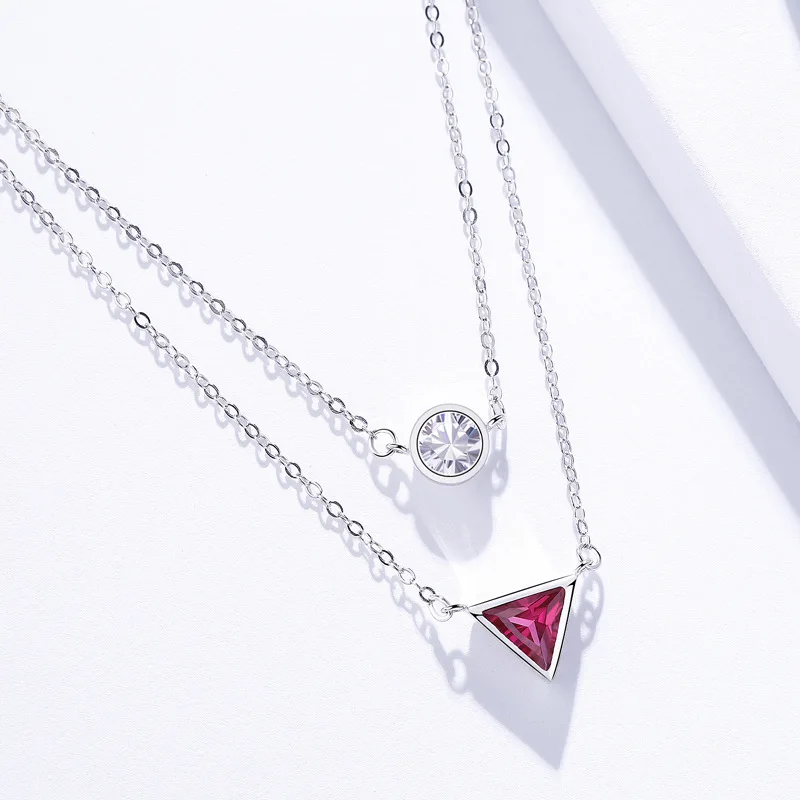 DOUBLE chain triangle round pendant necklace for women 3