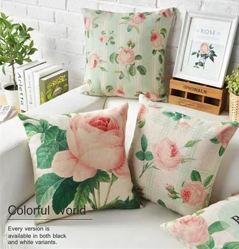 

Rose Garden Home Decor Cushion Cover Fresh Flowers Linen Cotton Pillow Cove Decorative Throw Pillows Pillowcase Pillowsham