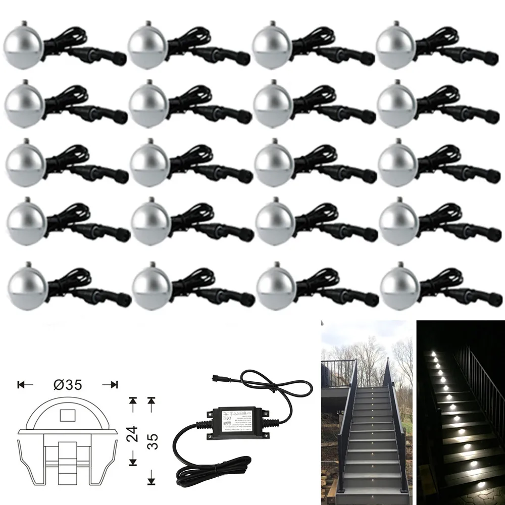 Набор из 20 35 мм 0,4 Вт Half Moon низкого напряжения Открытый Сад Двор Пейзаж LED палубе шаг лестничные ограждения огни 12 В теплый/холодный белый