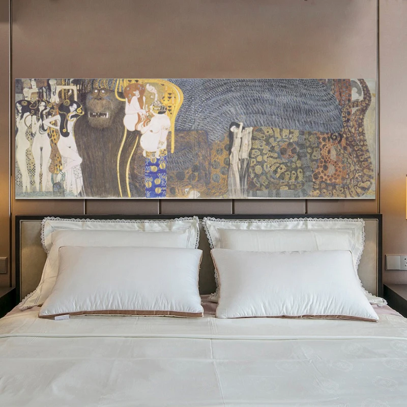 

Classical Famous Painting Posters and Prints Wall Art Oil Painting Beethoven Frieze by Gustav Klimt Decorative Painting for Room