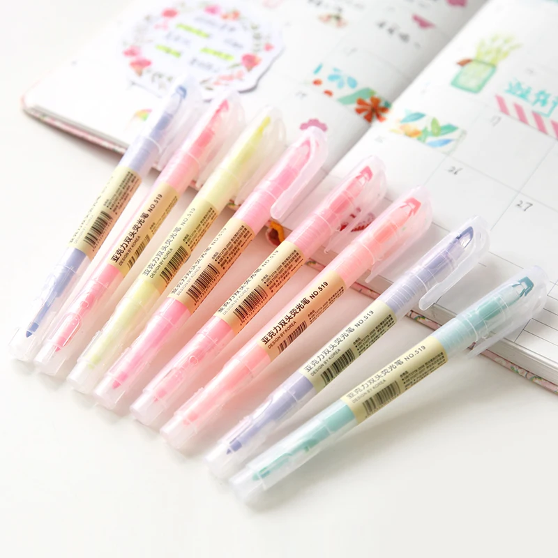 Dual Head Writing 2 in 1 Highlighter Pen Japanese Stationery Cute Office School Supplies