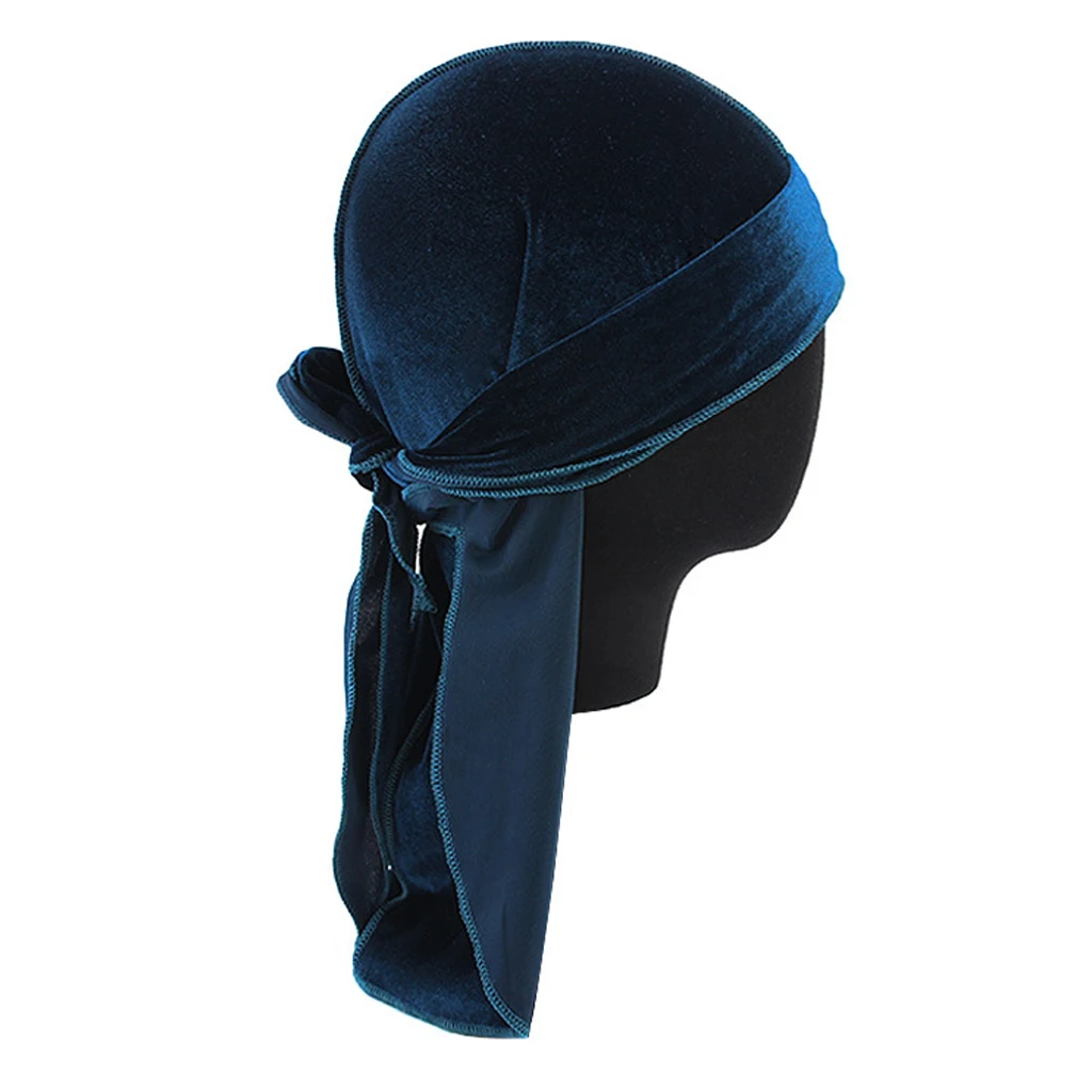 Women Men Long Tail Plain Velvet Bandana Turban Hat Durag Headwear Pirate Cap Head Wraps