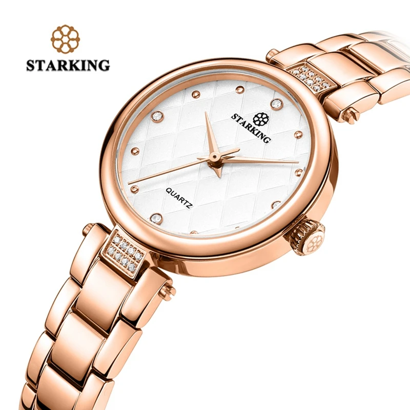 

STARKING Watches Women Fashion Crystal Rhinestone Dress Bracelet Women's Luxury Quartz Rose Gold Watch Women's Wrist Reloj Mujer
