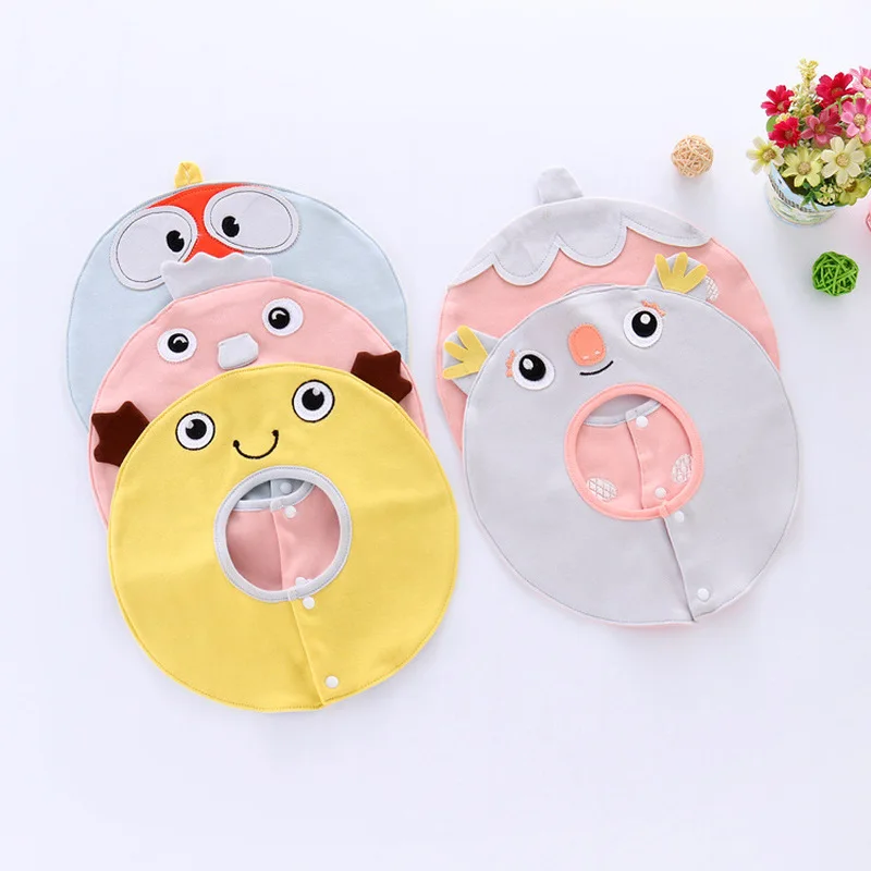 

2019 new cartoon style round bib rotating baby saliva towel children cotton bib shawl newborn male baby girl baby bib